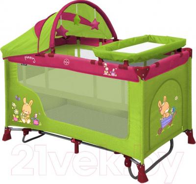 Кровать-манеж Lorelli Nanny 2 Rocker + (Green Pink Bunnies)