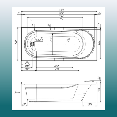 Ванна акриловая Ventospa Aqua 170x75