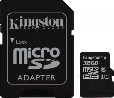 Изображение товара Карта памяти Kingston microSDHC UHS-I (Class 10) 32GB + адаптер (SDC10G2/32GB)