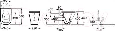 Унитаз приставной Roca The Gap A347477000 - технический чертеж