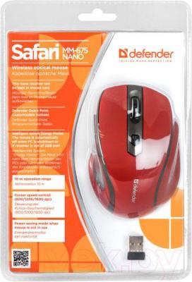 Мышь Defender Safari MM-675 Nano (красный) - упаковка