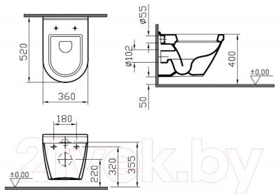 Унитаз подвесной с инсталляцией VitrA S50 / 9003B003-7200 - технический чертеж
