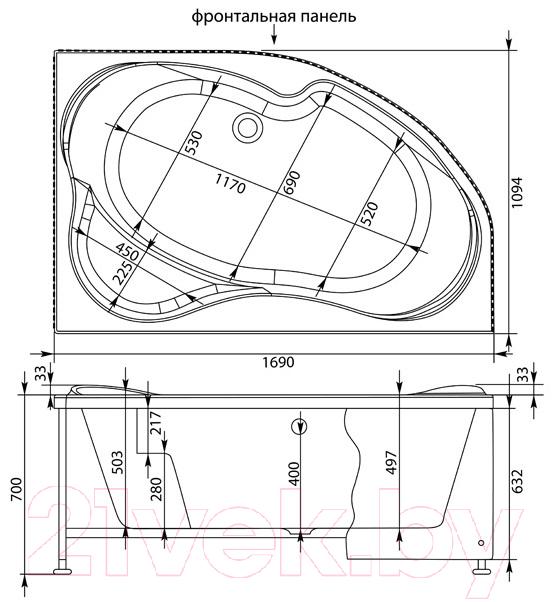 Ванна акриловая Aquanet Capri 170x110 R