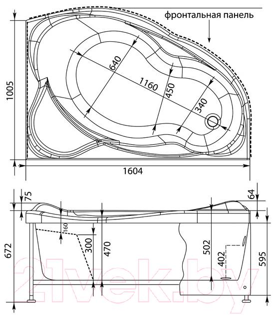 Ванна акриловая Aquanet Jamaica 160x100 R