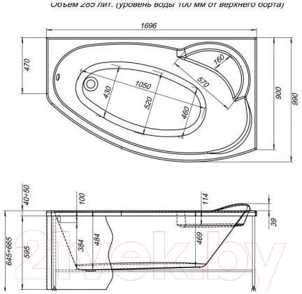 Ванна акриловая Aquanet Jersey 170x90 R