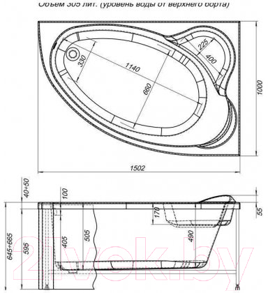 Ванна акриловая Aquanet Mayorca 150x100 R