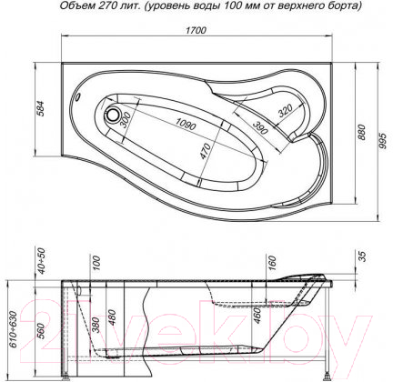 Экран для ванны Aquanet Palma 170 R (белый)