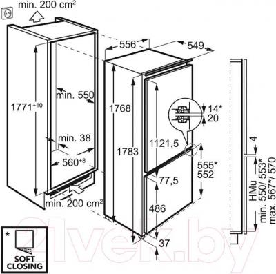 Встраиваемый холодильник AEG SCZ71800F1 - схема встраивания