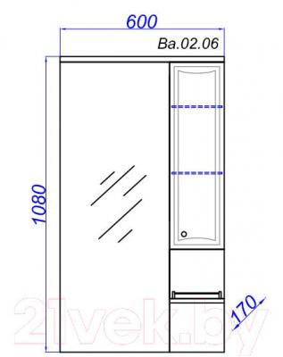 Шкаф с зеркалом для ванной Aqwella Барселона Люкс 65 / Ba.02.06 - технический чертеж