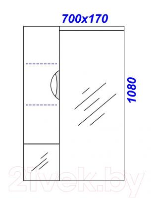 Шкаф с зеркалом для ванной Aqwella Эколайн 75 / Eco-L.02.07 - технический чертеж
