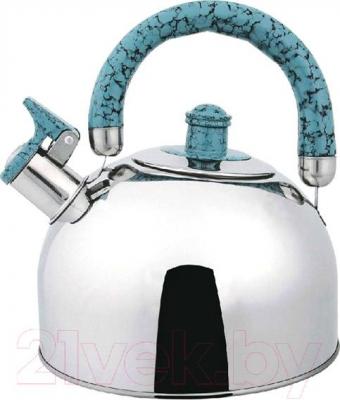 Чайник со свистком Bekker BK-S307M (нержавеющая сталь/голубой) - цвет ручки и свистка: голубой/цвет уточняйте при заказе