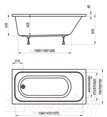 Ванна акриловая Ravak Chrome 160x70 (C731000000) - технический чертеж