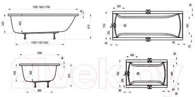 Ванна акриловая Ravak Classic 160x70 (C531000000) - технический чертеж