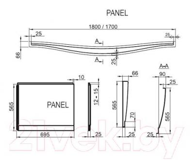 Экран для ванны Ravak Magnolia 170 (CZ51000A00) - размеры