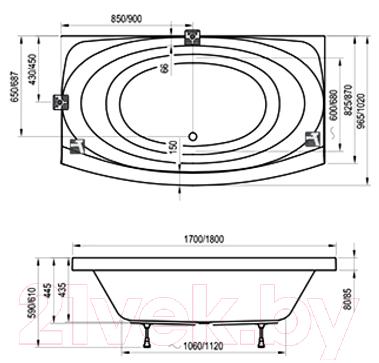 Ванна акриловая Ravak Evolution 170x97 (C851000000) - технический чертеж