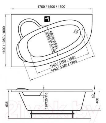 Ванна акриловая Ravak Asymmetric 170x110 L (C481000000) - технический чертеж