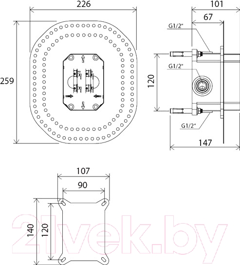 Встраиваемый механизм смесителя Ravak RB 070.50