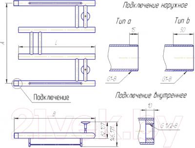 Полотенцесушитель водяной Gloss & Reiter Modern М.3. 50x70 (1") - схема