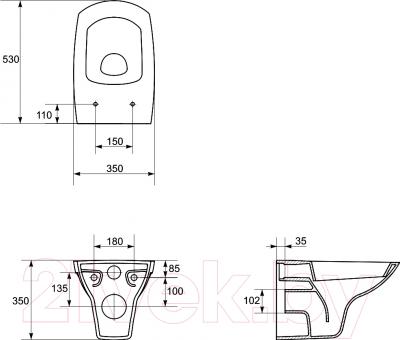 Унитаз подвесной Cersanit Carina (K31-002) - технический чертеж
