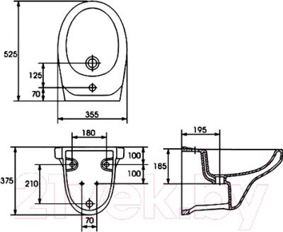 Биде подвесное Cersanit Delfi / K11-0018 - технический чертеж