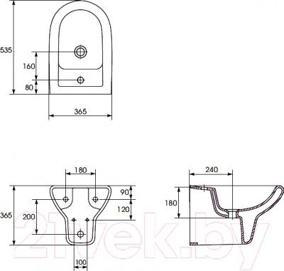 Биде подвесное Cersanit Iryda / K02-016 - технический чертеж