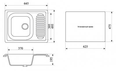 Мойка кухонная Gran-Stone GS-13 (ванильный) - габаритные размеры
