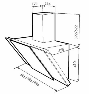 Вытяжка наклонная ZORG Vesta 1000 (60, нержавейка матовая/белый) - схема