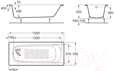 Ванна чугунная Roca Continental 150x70 / A21291300R (с ножками)