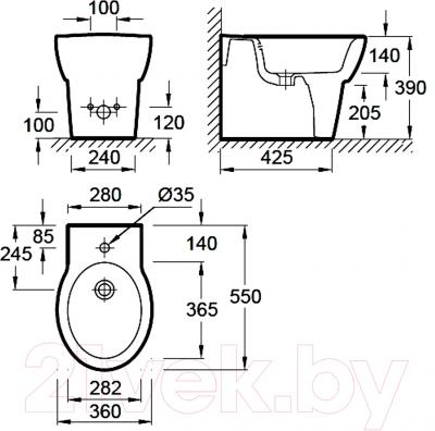 Биде напольное Jacob Delafon Ove E1705-00 - технический чертеж