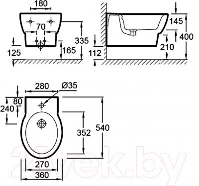 Биде подвесное Jacob Delafon Ove E1586-00 - технический чертеж