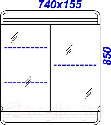 Шкаф с зеркалом для ванной Aqwella Корсика / Kor.04.07 - технический чертеж