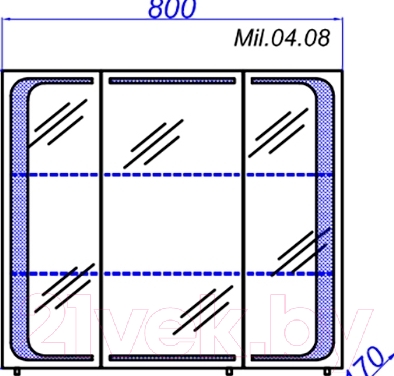 Шкаф с зеркалом для ванной Aqwella Милан / Mil.04.08 (белый) - технический чертеж