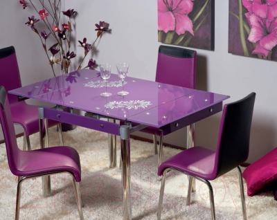 Обеденный стол Седия Karlota 16 (хром/фиолетовый с рисунком) - в интерьере