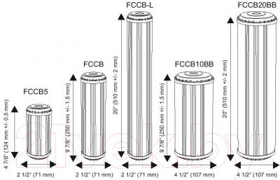 Картридж для фильтра Aquafilter FCCB20BB (с кокосовым углем) - размеры картриджей