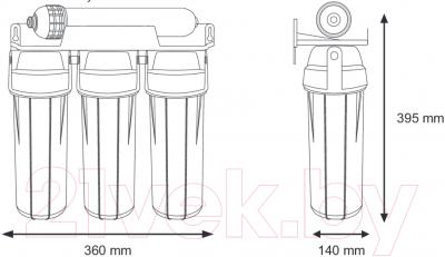 Фильтр «под мойку» Aquafilter FP3-HJ-K1 - габариты фильтра и колбы