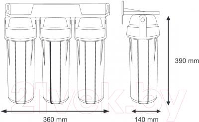 Фильтр «под мойку» Aquafilter FP3-K1 - габариты фильтра и колбы