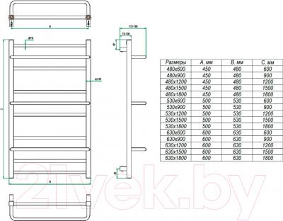 Полотенцесушитель водяной Grota Vista 180x63 - схема