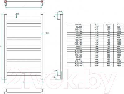 Полотенцесушитель водяной Grota Vento 120x30 - схема