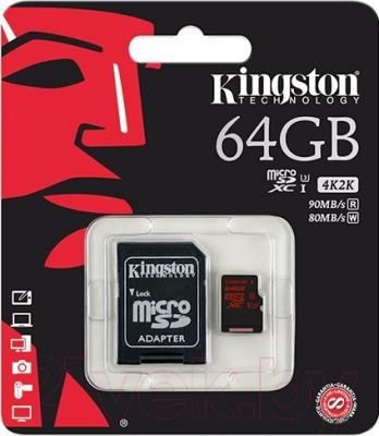 Карта памяти Kingston microSDXC UHS-I U3 Class 10 64GB (SDCA3/64GB)