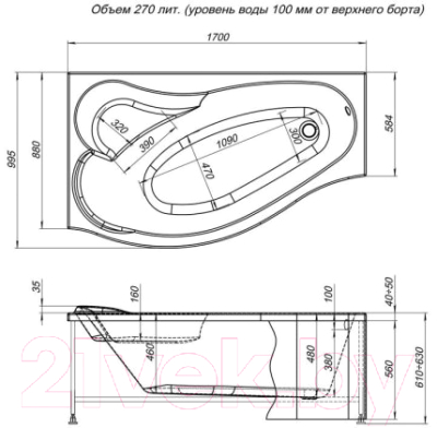 Экран для ванны Aquanet Palma 170 L (черный)