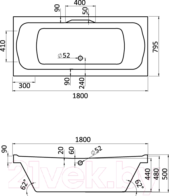 Ванна акриловая Santek Корсика 180x80