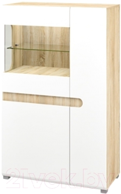 Шкаф с витриной Мебель-Неман Леонардо МН-026-03 (белое дерево/дуб сонома)