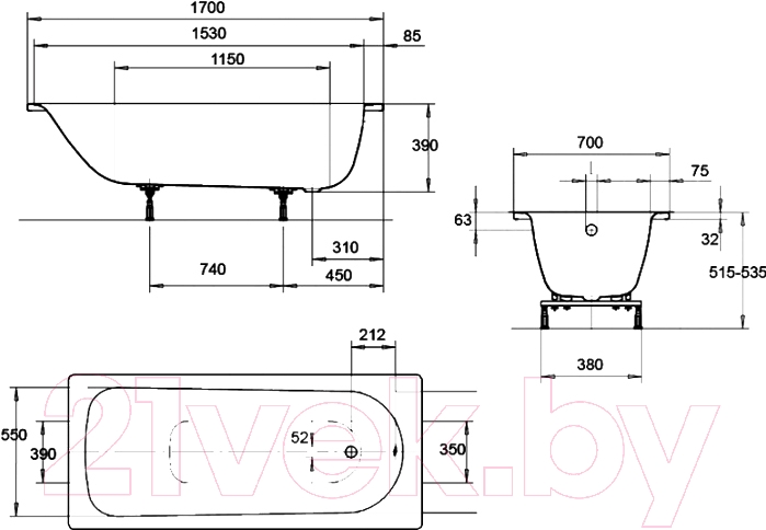 Ванна стальная Kaldewei Eurowa 170x70