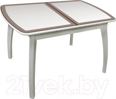 Обеденный стол Древпром Альба 113x71 Греческий Орнамент (антик белый/патина 27)