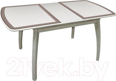 Обеденный стол Древпром Альба 113x71 Греческий Орнамент (антик белый/патина 27) - в разложенном виде
