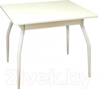 Обеденный стол Древпром Алиот 90x60 (антик белый/белое стекло/белый)