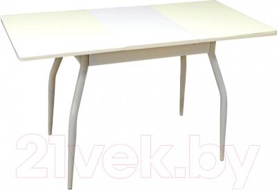 Обеденный стол Древпром Алиот 90x60 (антик белый/белое стекло/белый) - в разложенном виде