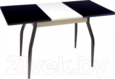 Обеденный стол Древпром Алиот 90x60 (черный глянец/черн. стекло/белый) - в разложенном виде