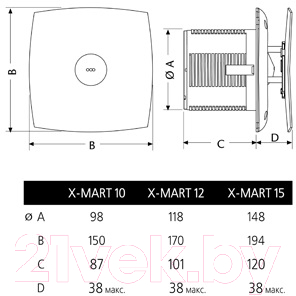 Вентилятор накладной Cata X-MART 15 Matic Inox T