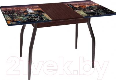 Обеденный стол Древпром Алиот 90x60 (черный матовый/город черный/орех) - в разложенном виде
